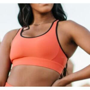 ZYIA Active Women’s Orange Sports Bra Black Trim Racerback Crop Top Small